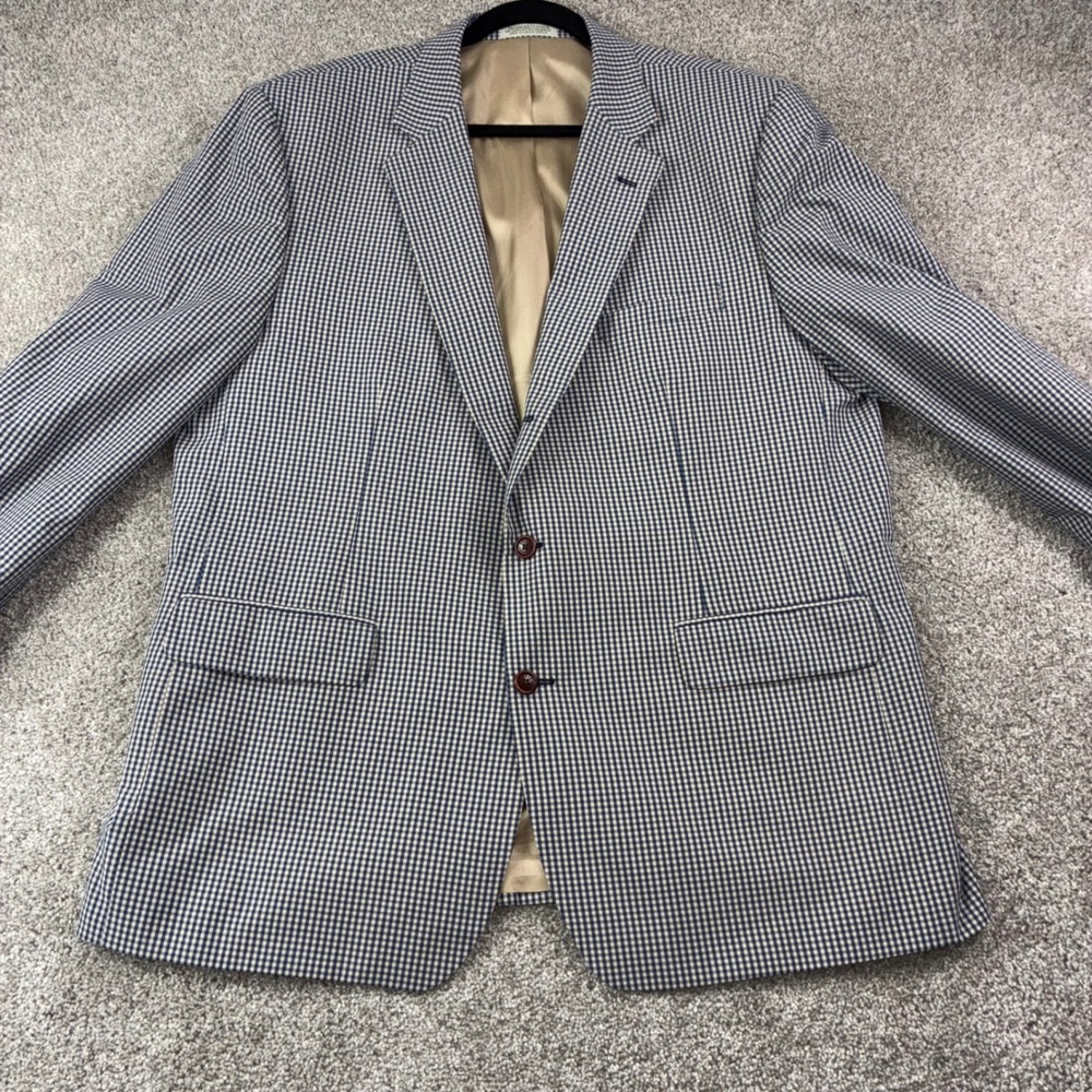 ORVIS Mens Gingham Sport Coat Blazer Jacket Blue and Tan 50R Costal Career